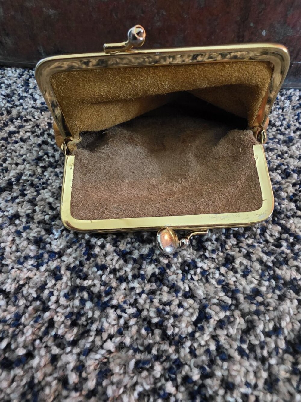 Vintage Tan Leather Double Kiss Lock Coin Purse Pouch Small Frame - Picture 4 of 9